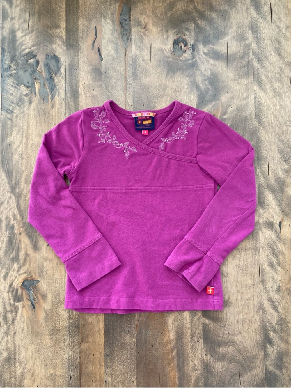 Purple Embroidered Girls' Long-Sleeve Top